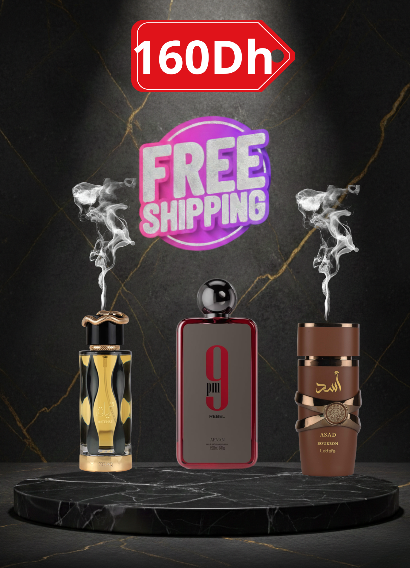 9PM Rebel + Asad Bourbon + Teriaq Intense